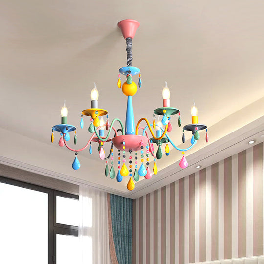 Colorful Curved Chandelier Lights: Pink And Yellow Metallic Pendant Lamp With Or Without Shade