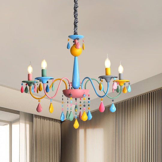 Colorful Curved Chandelier Lights: Pink And Yellow Metallic Pendant Lamp With Or Without Shade 5 /