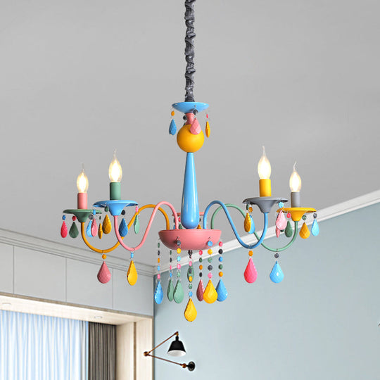 Colorful Curved Chandelier Lights: Pink And Yellow Metallic Pendant Lamp With Or Without Shade