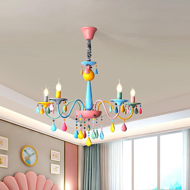 Colorful Curved Chandelier Lights: Pink And Yellow Metallic Pendant Lamp With Or Without Shade