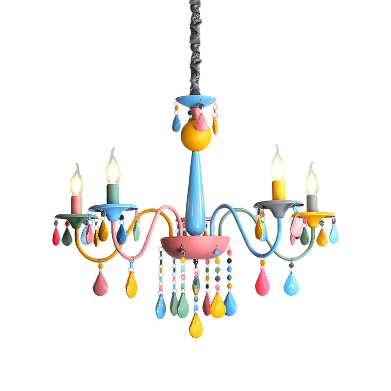 Colorful Curved Chandelier Lights: Pink And Yellow Metallic Pendant Lamp With Or Without Shade