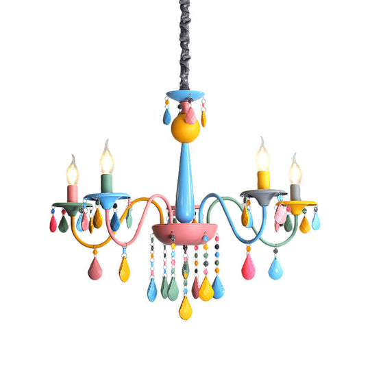 Colorful Curved Chandelier Lights: Pink And Yellow Metallic Pendant Lamp With Or Without Shade