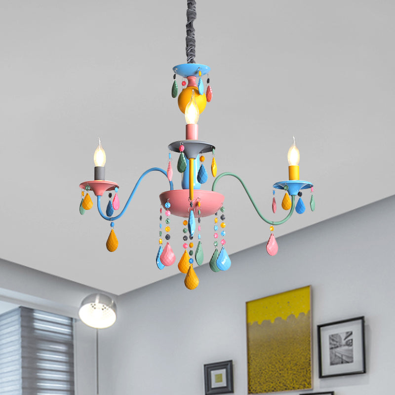 Colorful Curved Chandelier Lights: Pink And Yellow Metallic Pendant Lamp With Or Without Shade