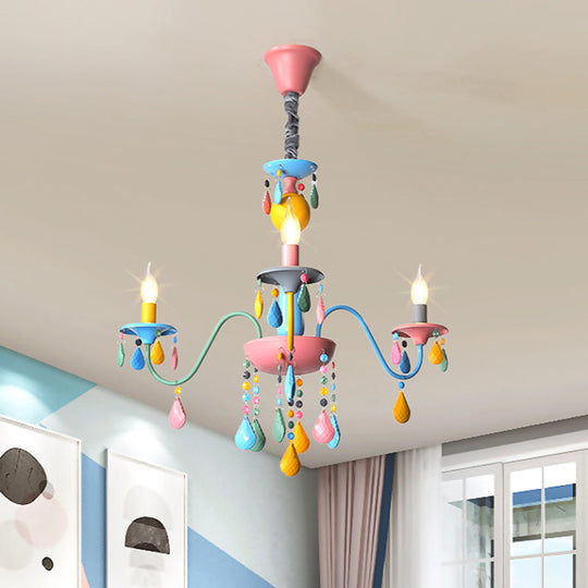 Colorful Curved Chandelier Lights: Pink And Yellow Metallic Pendant Lamp With Or Without Shade