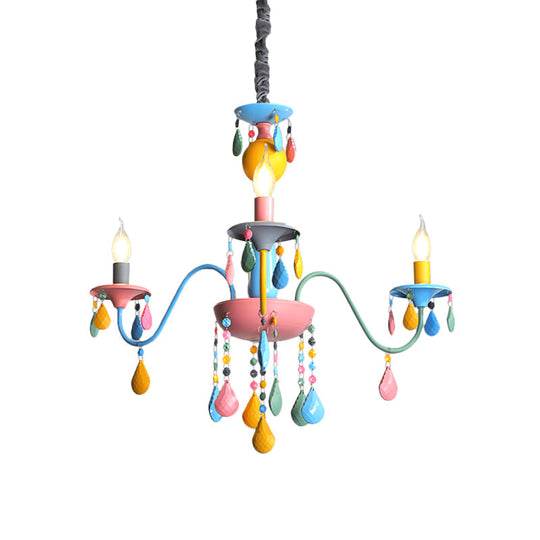 Colorful Curved Chandelier Lights: Pink And Yellow Metallic Pendant Lamp With Or Without Shade