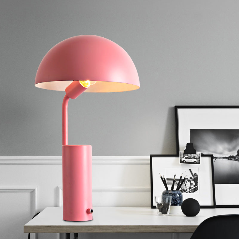 Modernist Dome Iron Night Task Lighting 1-Light Black/White/Pink Desk Light With Cylinder Base