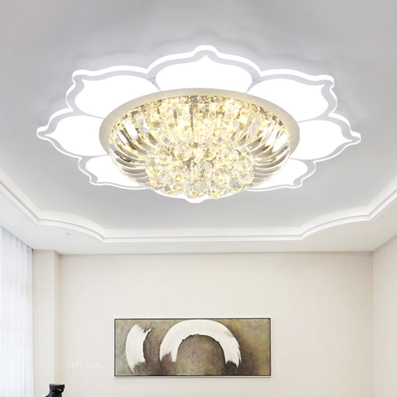 Modern Lotus Prismatic Crystal Led Ceiling Light Fixture In Warm/White - Flush Mount