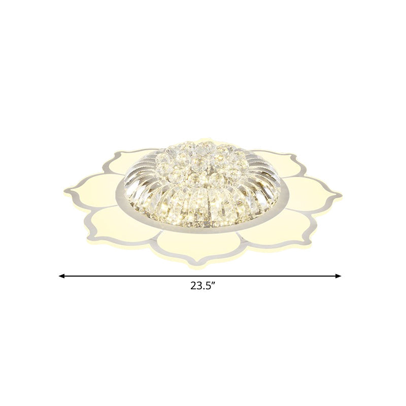 Modern Lotus Prismatic Crystal Led Ceiling Light Fixture In Warm/White - Flush Mount