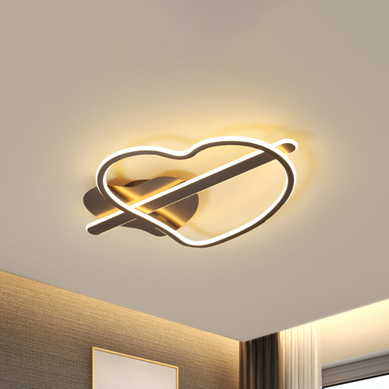 Kids Loving Heart Metal Flush Mount Light In Gold/Coffee Led Ceiling Lighting For Bedroom -