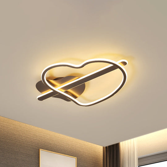 Kids Loving Heart Metal Flush Mount Light In Gold/Coffee Led Ceiling Lighting For Bedroom -