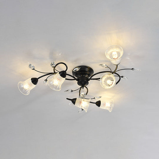 Minimalist Clear Crystal Ceiling Flush Mount Light With Flared Curved Arm And 6-Head Design