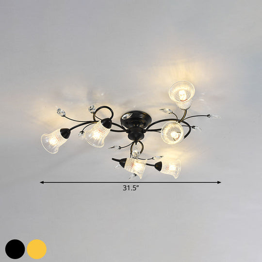 Minimalist Clear Crystal Ceiling Flush Mount Light With Flared Curved Arm And 6-Head Design