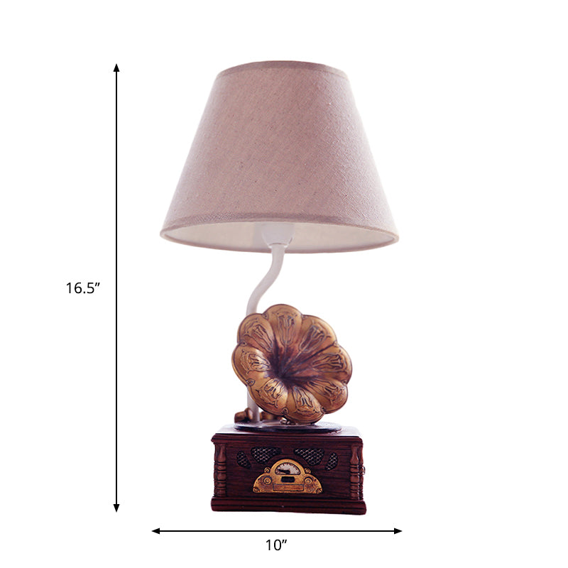 Modern Conical Table Lamp With Phonograph Base - Brown