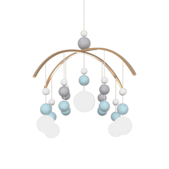 Cartoon White Glass Globe Chandelier Light With Pink/Blue Hanging Pendant - 5-Bulb Design Small Ball