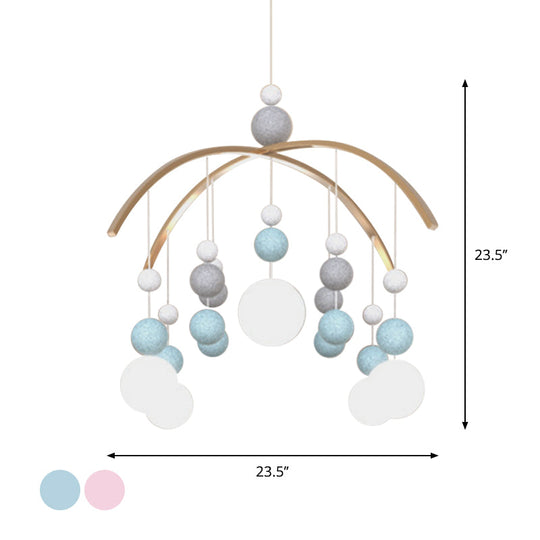 Cartoon White Glass Globe Chandelier Light With Pink/Blue Hanging Pendant - 5-Bulb Design Small Ball