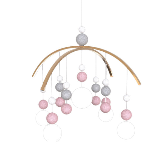 Cartoon White Glass Globe Chandelier Light With Pink/Blue Hanging Pendant - 5-Bulb Design Small Ball