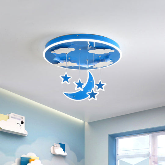 Starry Sky Led Acrylic Pendant Light For Childrens Room In Pink/Blue