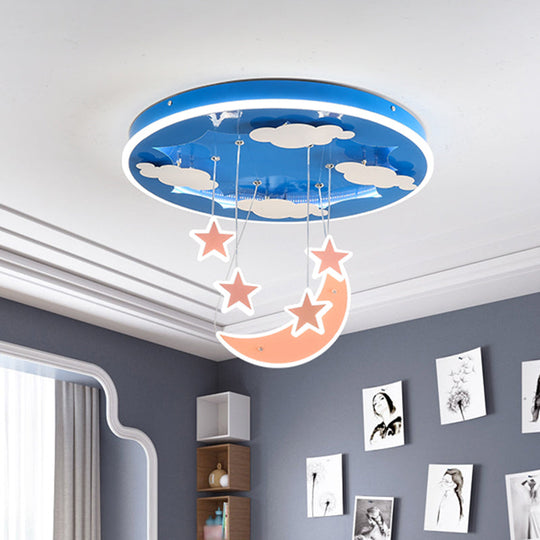 Starry Sky Led Acrylic Pendant Light For Childrens Room In Pink/Blue