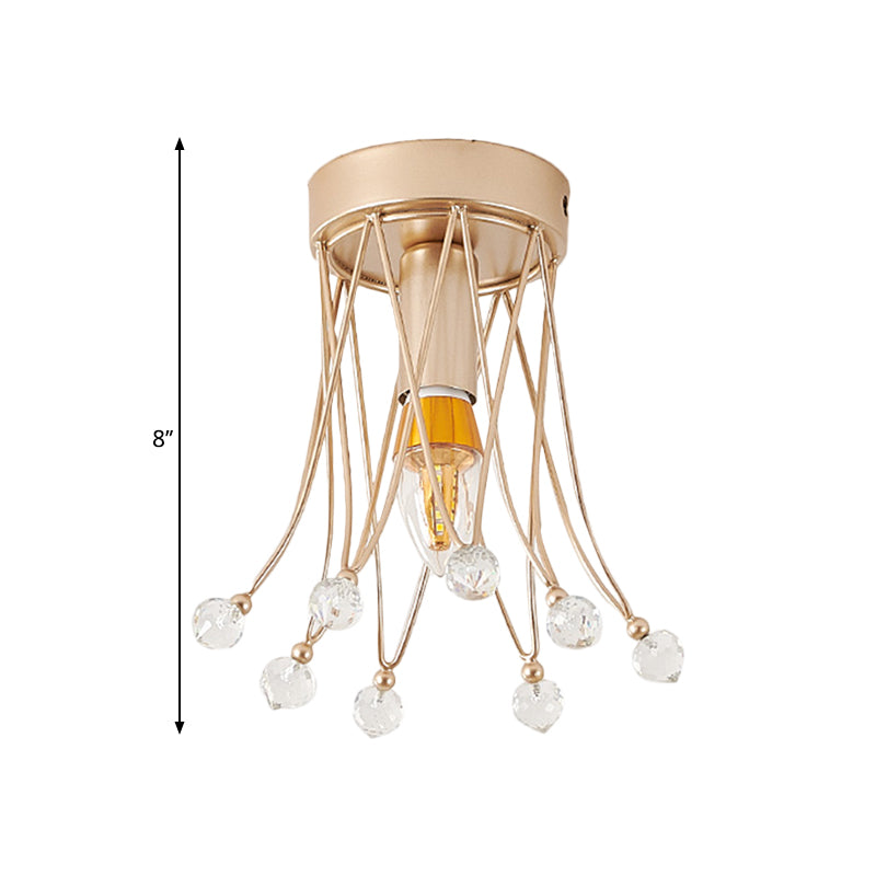 Minimalist Brass Crown Ceiling Light With Crystal Orbs - Semi Flush Mount