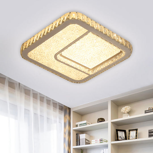 Modern Led Parlor Flushmount Ceiling Fixture With Square Crystal Shade - Chrome Finish In Warm/White