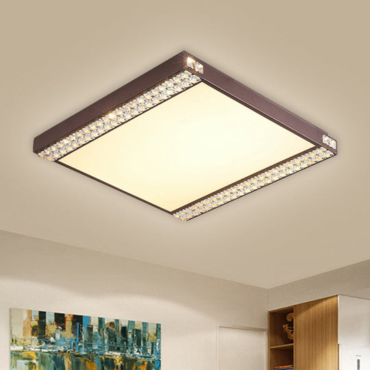 Contemporary LED Flushmount Light with Crystal Bead Deco, Gold/Coffee, Square Metal Ceiling Mount