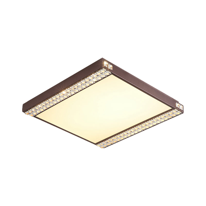 Contemporary LED Flushmount Light with Crystal Bead Deco, Gold/Coffee, Square Metal Ceiling Mount