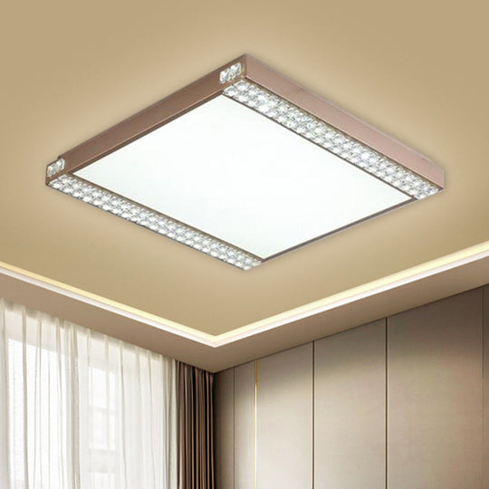 Contemporary LED Flushmount Light with Crystal Bead Deco, Gold/Coffee, Square Metal Ceiling Mount