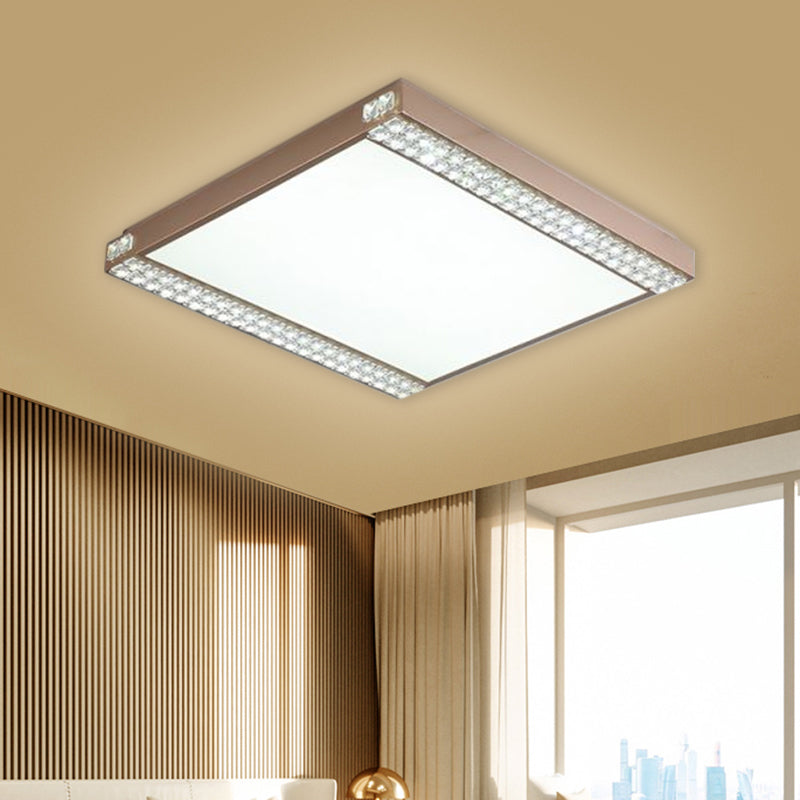 Contemporary LED Flushmount Light with Crystal Bead Deco, Gold/Coffee, Square Metal Ceiling Mount