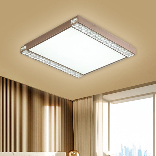 Contemporary Led Flushmount Light With Crystal Bead Deco Gold/Coffee Square Metal Ceiling Mount