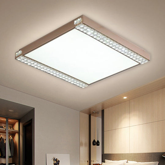 Contemporary LED Flushmount Light with Crystal Bead Deco, Gold/Coffee, Square Metal Ceiling Mount