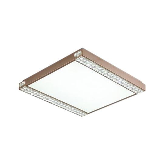 Contemporary LED Flushmount Light with Crystal Bead Deco, Gold/Coffee, Square Metal Ceiling Mount