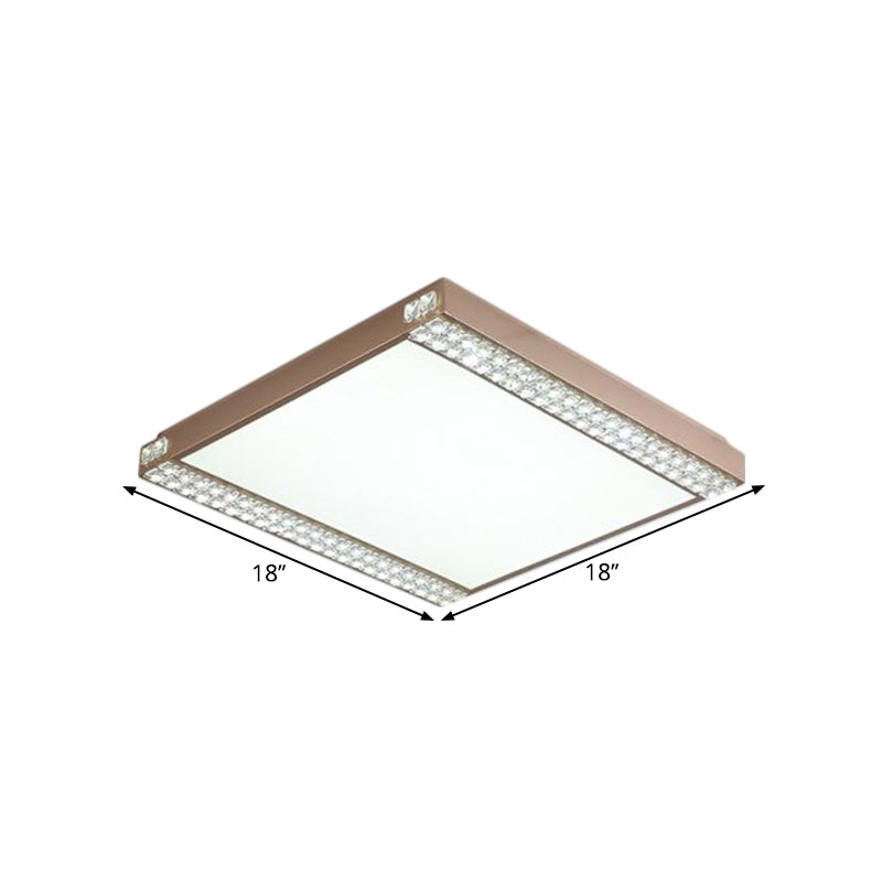 Contemporary LED Flushmount Light with Crystal Bead Deco, Gold/Coffee, Square Metal Ceiling Mount