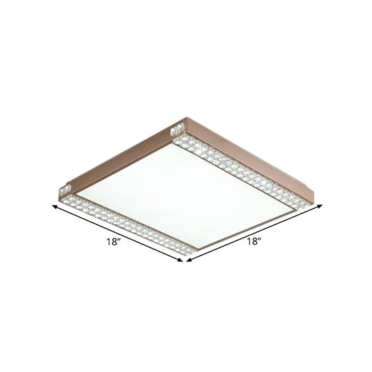 Contemporary Led Flushmount Light With Crystal Bead Deco Gold/Coffee Square Metal Ceiling Mount