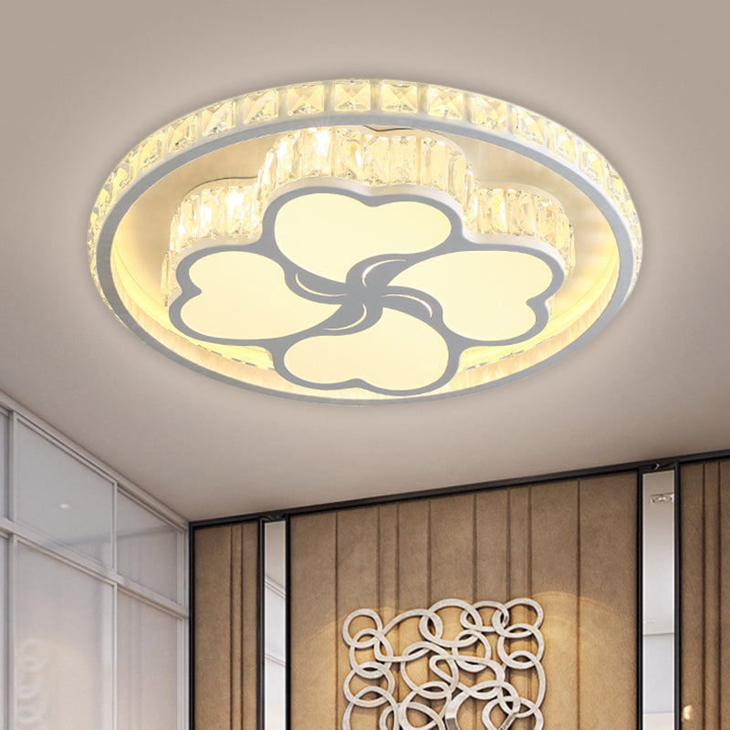 Modernist Hand-Cut Crystal White Led Clover Ceiling Flush Mount Light - Warm/White Lighting /