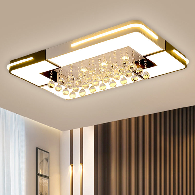 Modern Black & White Rectangle Led Ceiling Flushmount With Crystal Ball Deco In Light Black-White /