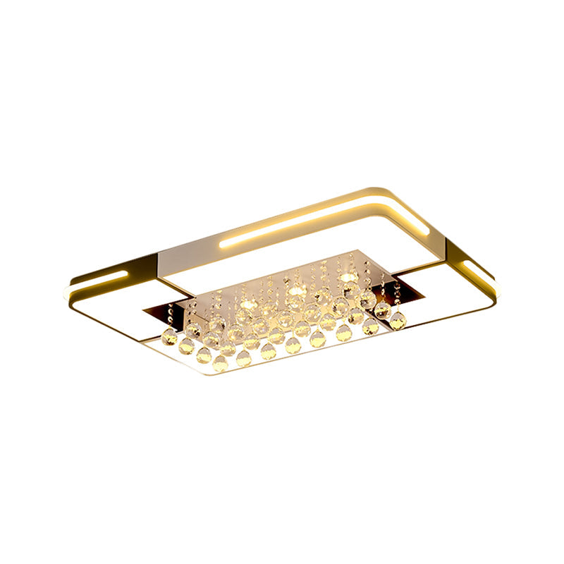 Modern Black & White Rectangle Led Ceiling Flushmount With Crystal Ball Deco In Light