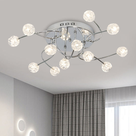 Minimalist Crystal Globe Semi Flush Ceiling Lamp In Chrome - 12/16/20-Bulb Close To Light For