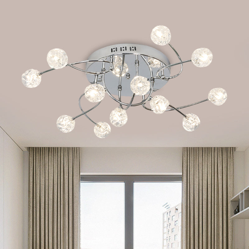 Minimalist Crystal Globe Semi Flush Ceiling Lamp in Chrome - 12/16/20-Bulb Close to Ceiling Light for Sitting Room