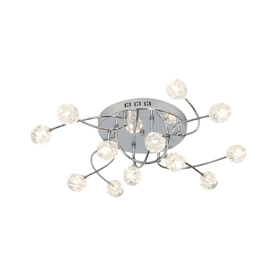 Minimalist Crystal Globe Semi Flush Ceiling Lamp in Chrome - 12/16/20-Bulb Close to Ceiling Light for Sitting Room