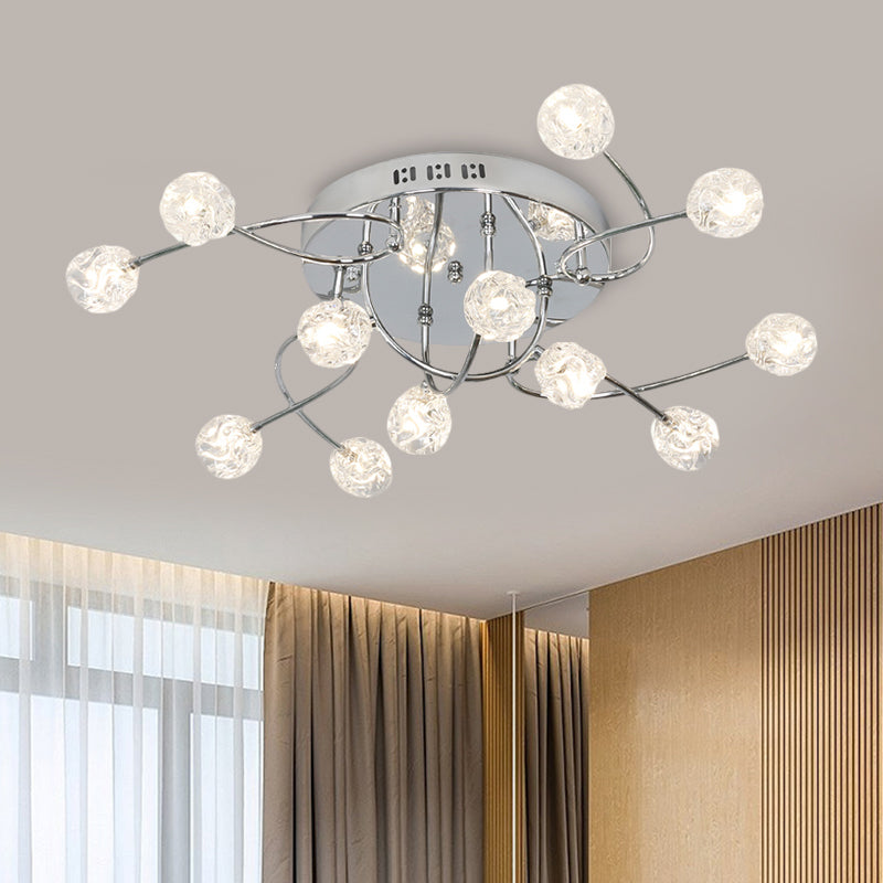 Minimalist Crystal Globe Semi Flush Ceiling Lamp In Chrome - 12/16/20-Bulb Close To Light For