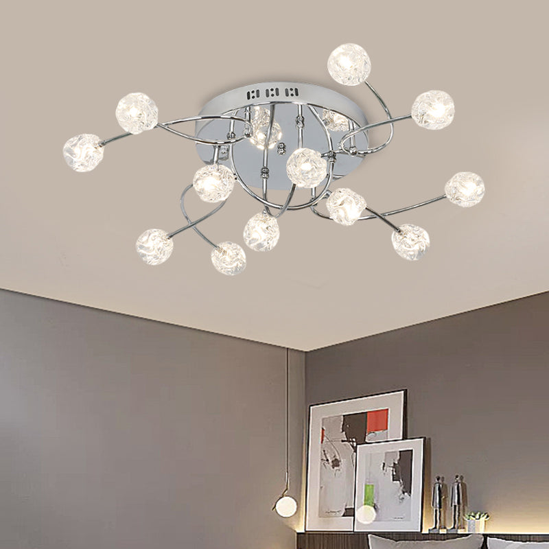 Minimalist Crystal Globe Semi Flush Ceiling Lamp In Chrome - 12/16/20-Bulb Close To Light For