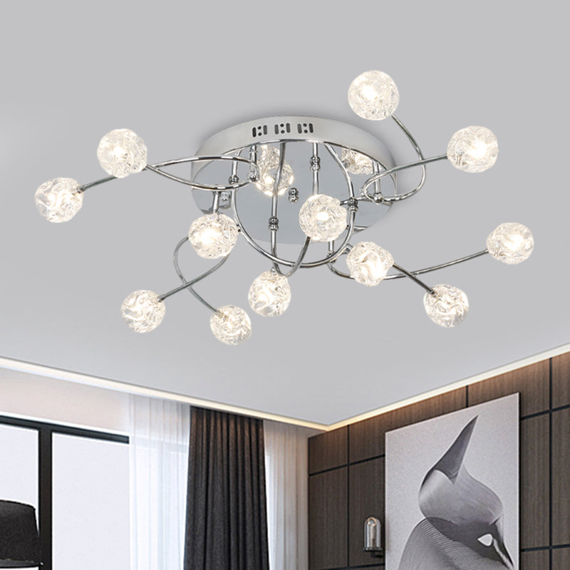 Minimalist Crystal Globe Semi Flush Ceiling Lamp in Chrome - 12/16/20-Bulb Close to Ceiling Light for Sitting Room