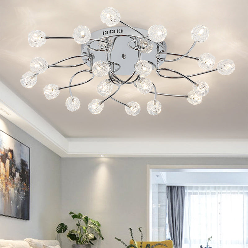 Minimalist Crystal Globe Semi Flush Ceiling Lamp in Chrome - 12/16/20-Bulb Close to Ceiling Light for Sitting Room