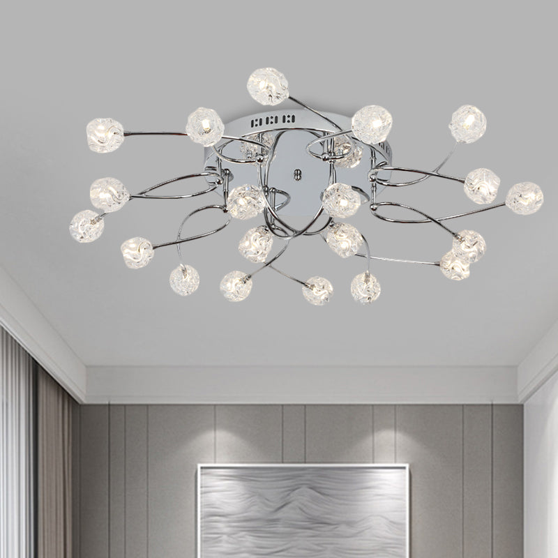 Minimalist Crystal Globe Semi Flush Ceiling Lamp in Chrome - 12/16/20-Bulb Close to Ceiling Light for Sitting Room