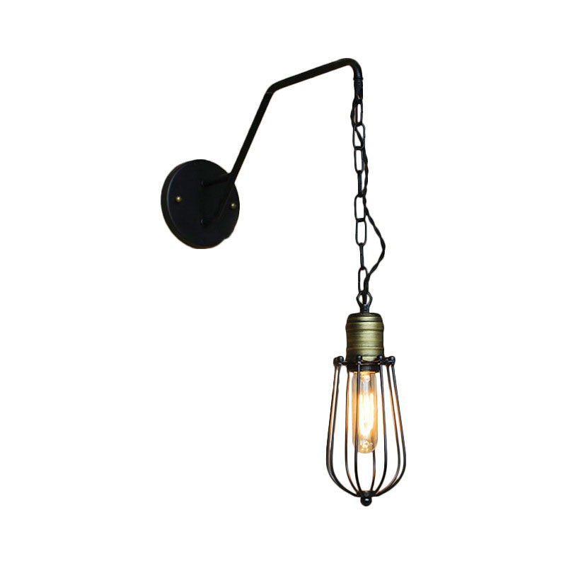 Industrial Style Black Triangle Globe Cage Sconce For Coffee Shop Wall Mount