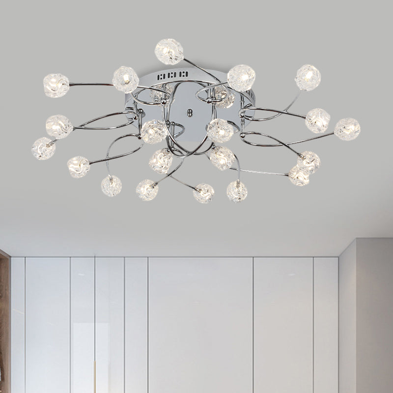 Minimalist Crystal Globe Semi Flush Ceiling Lamp In Chrome - 12/16/20-Bulb Close To Light For