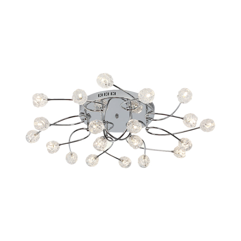 Minimalist Crystal Globe Semi Flush Ceiling Lamp in Chrome - 12/16/20-Bulb Close to Ceiling Light for Sitting Room