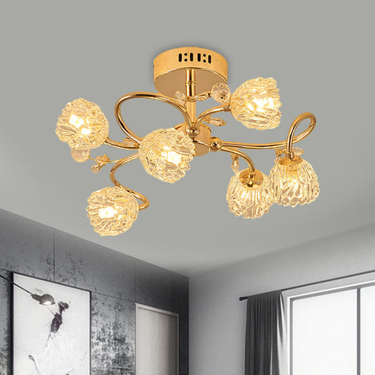 Modern 6-Head Gold Flower Ceiling Light with Crystal Shade