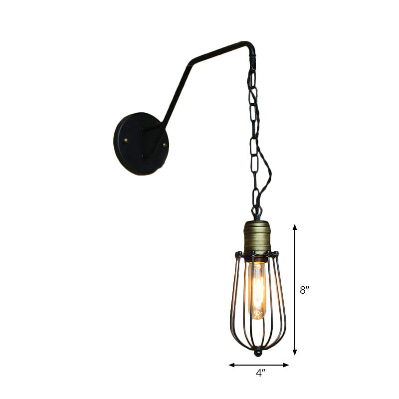 Industrial Style Black Triangle Globe Cage Sconce For Coffee Shop Wall Mount