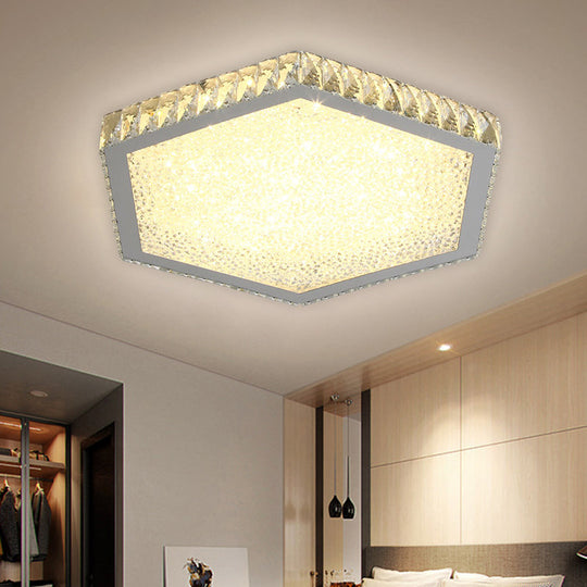 Hexagon Crystal Block Ceiling Lamp: Led Chrome Flush Mount For Warm/White Lighting / Warm